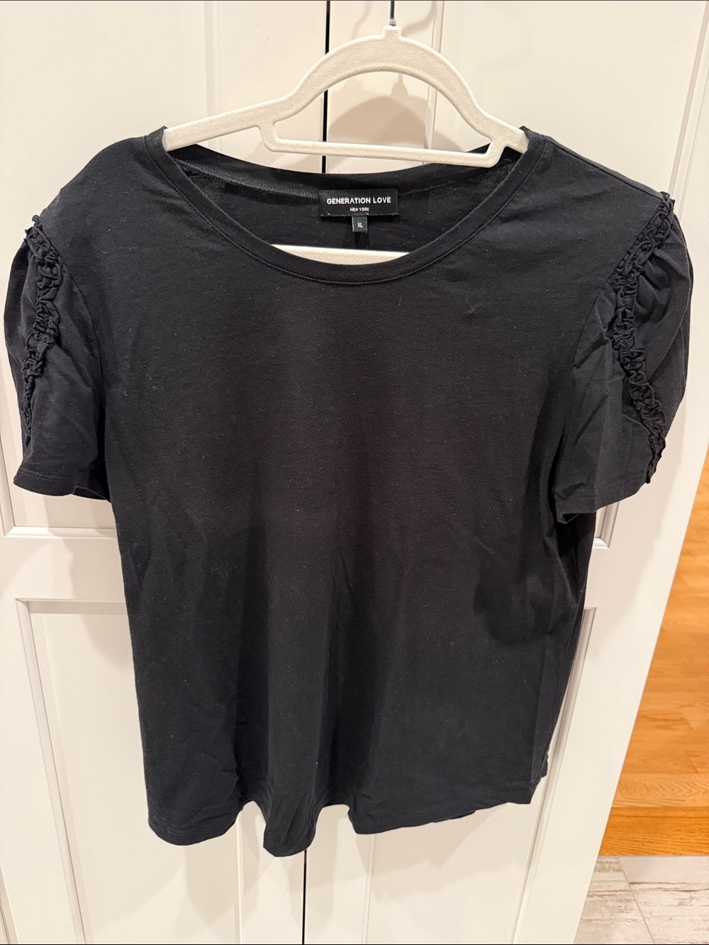 Generation Love Black Short Sleeve Tee with Ruched Sleeve Detail